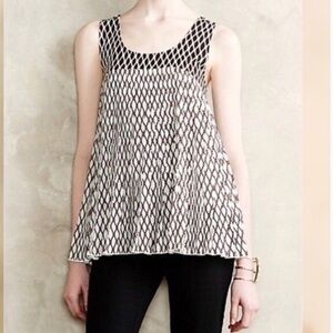 DELETTA Anthropologie  Women’s Pleated  Black White Lattice Tank Top Sz XS